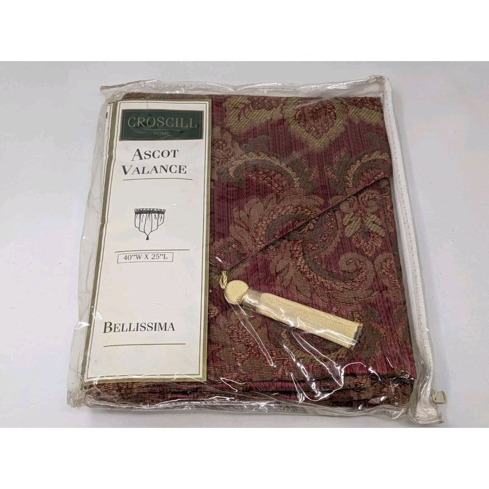 Croscill Bellissima Red‎ Gold Ascot Curtain Valance Embroidered Tassel Brocade